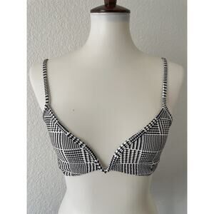 L*Space Swim Bikini Top Plunge Plaid Ivory Black Swimwear